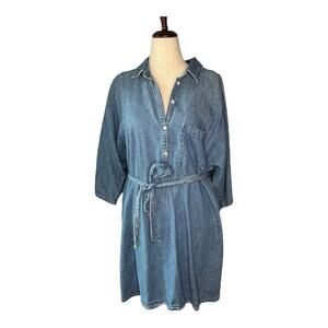 Anthropologie Pilcro Dress Size XL Blue Belted Chambray Cotton Shirt Flowy